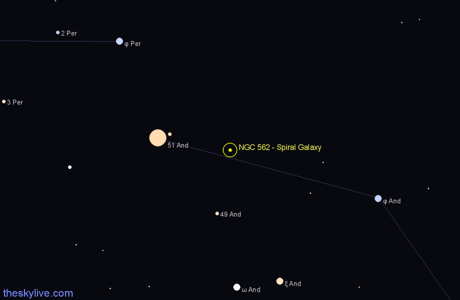 Finder chart NGC 562 - Spiral Galaxy in Andromeda star