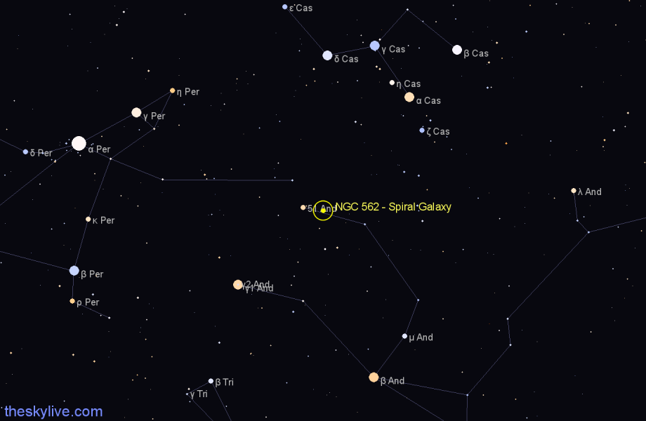 Finder chart NGC 562 - Spiral Galaxy in Andromeda star