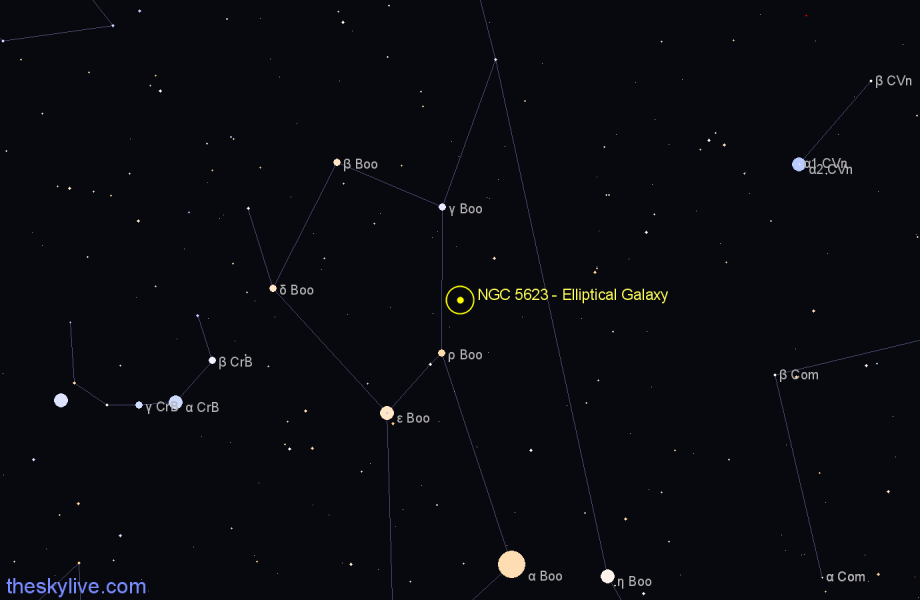 Finder chart NGC 5623 - Elliptical Galaxy in Boötes star