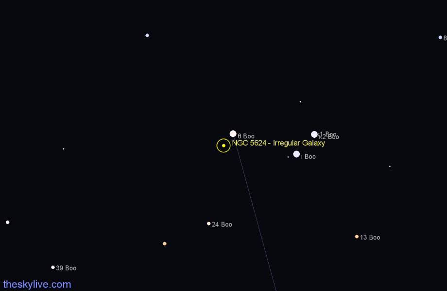 Finder chart NGC 5624 - Irregular Galaxy in Boötes star