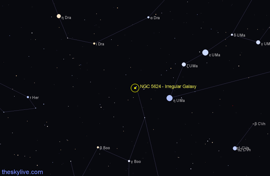 Finder chart NGC 5624 - Irregular Galaxy in Boötes star