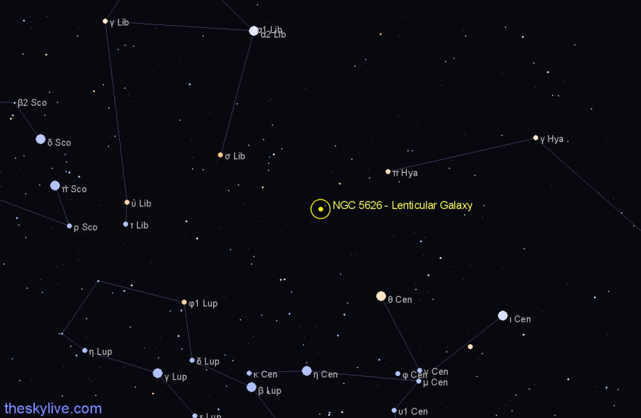 Finder chart NGC 5626 - Lenticular Galaxy in Hydra star