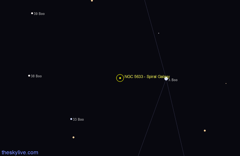 Finder chart NGC 5633 - Spiral Galaxy in Boötes star