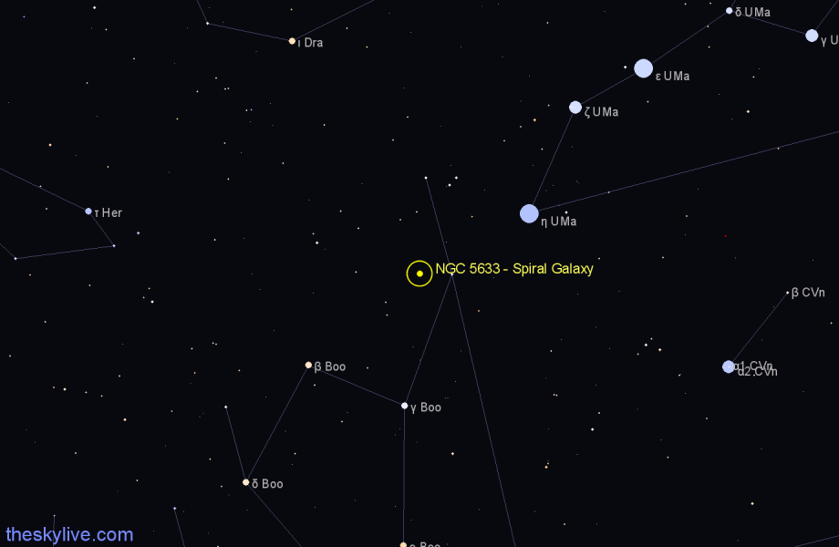 Finder chart NGC 5633 - Spiral Galaxy in Boötes star