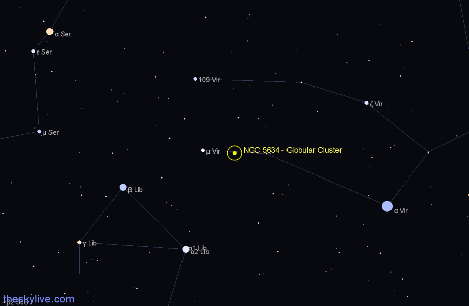 Finder chart NGC 5634 - Globular Cluster in Virgo star