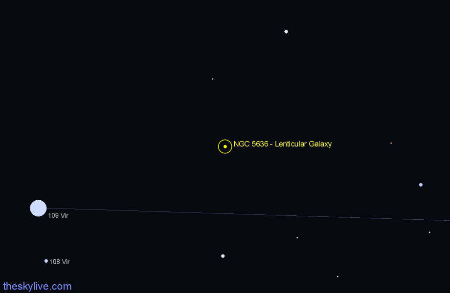 Finder chart NGC 5636 - Lenticular Galaxy in Virgo star