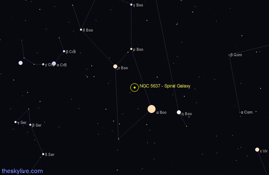 Finder chart NGC 5637 - Spiral Galaxy in Boötes star