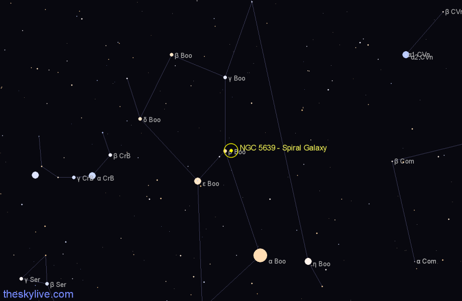 Finder chart NGC 5639 - Spiral Galaxy in Boötes star