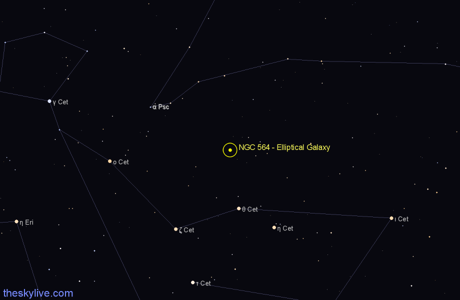 Finder chart NGC 564 - Elliptical Galaxy in Cetus star