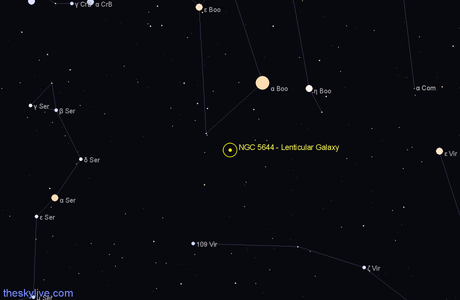 Finder chart NGC 5644 - Lenticular Galaxy in Boötes star