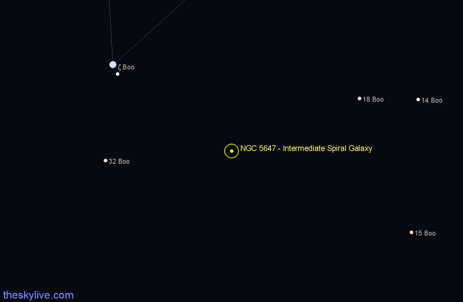 Finder chart NGC 5647 - Intermediate Spiral Galaxy in Boötes star