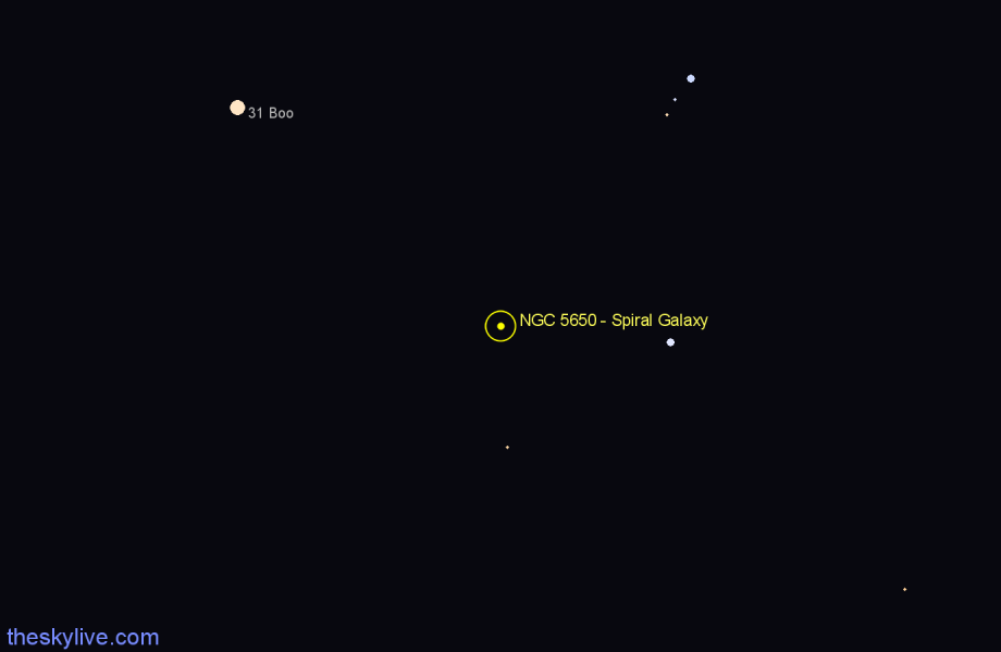 Finder chart NGC 5650 - Spiral Galaxy in Virgo star