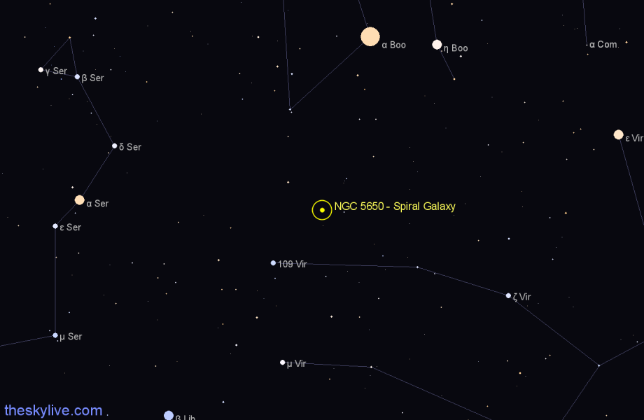 Finder chart NGC 5650 - Spiral Galaxy in Virgo star