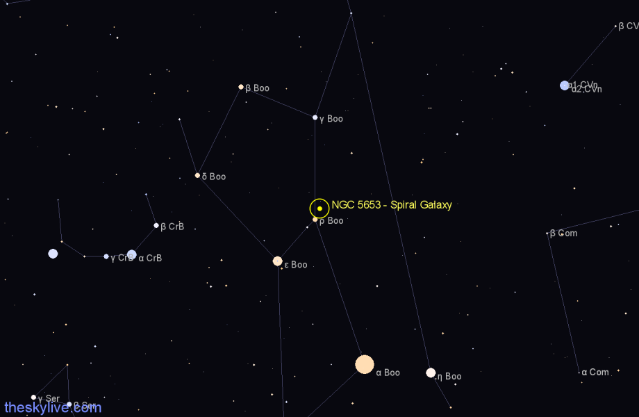 Finder chart NGC 5653 - Spiral Galaxy in Boötes star