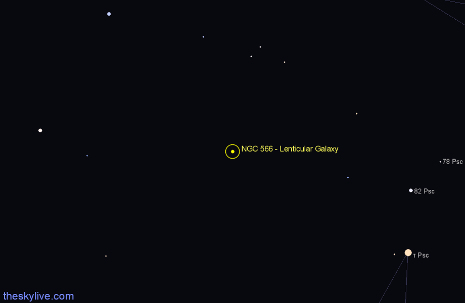 Finder chart NGC 566 - Lenticular Galaxy in Pisces star