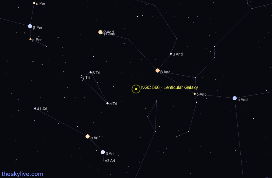 Finder chart NGC 566 - Lenticular Galaxy in Pisces star