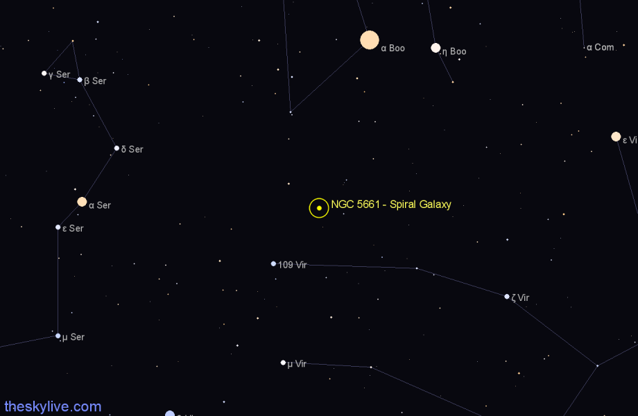 Finder chart NGC 5661 - Spiral Galaxy in Virgo star