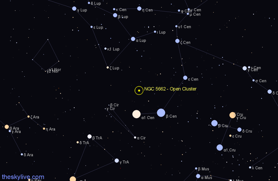 Finder chart NGC 5662 - Open Cluster in Centaurus star