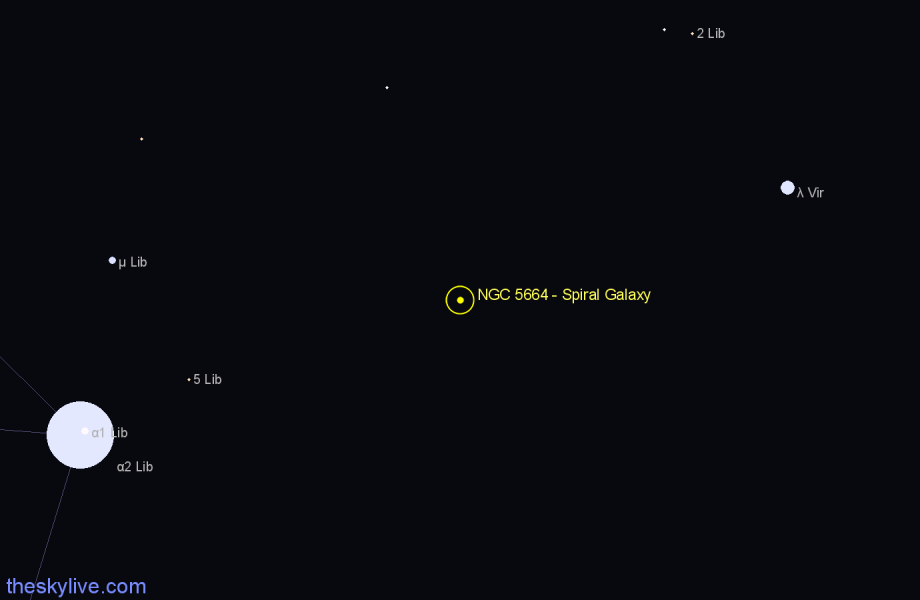 Finder chart NGC 5664 - Spiral Galaxy in Libra star