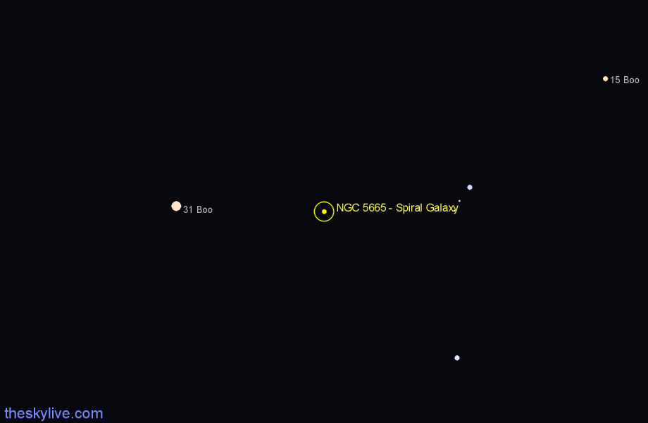 Finder chart NGC 5665 - Spiral Galaxy in Boötes star