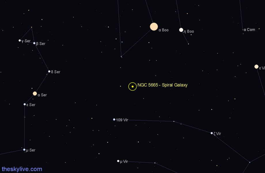 Finder chart NGC 5665 - Spiral Galaxy in Boötes star