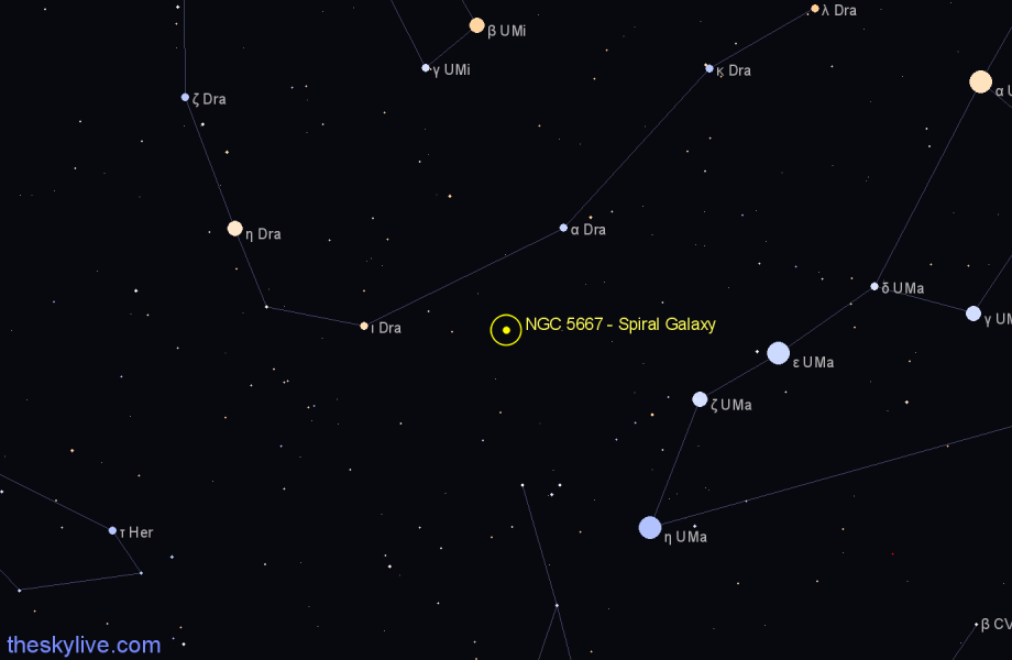 Finder chart NGC 5667 - Spiral Galaxy in Draco star