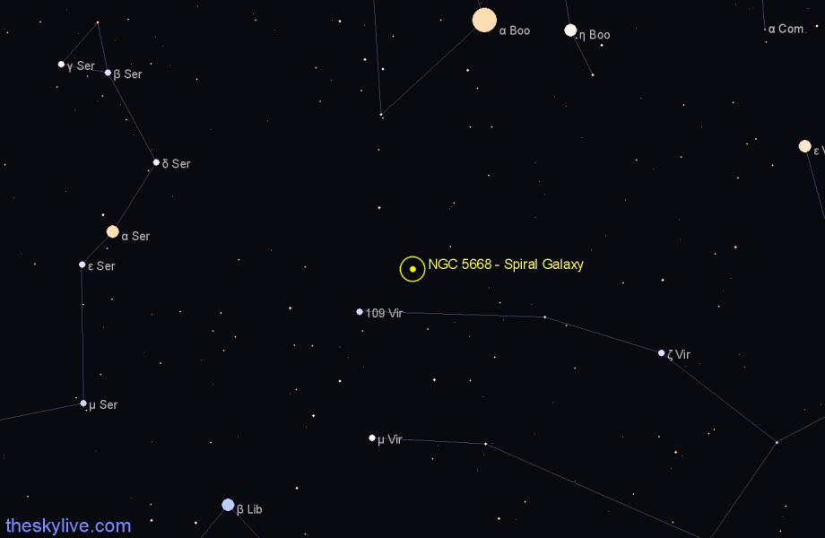 Finder chart NGC 5668 - Spiral Galaxy in Virgo star