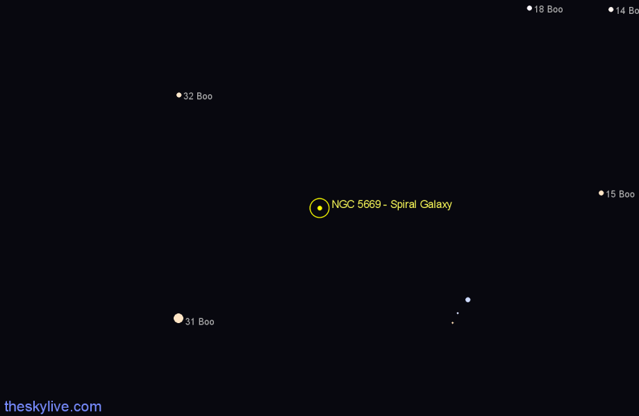 Finder chart NGC 5669 - Spiral Galaxy in Boötes star