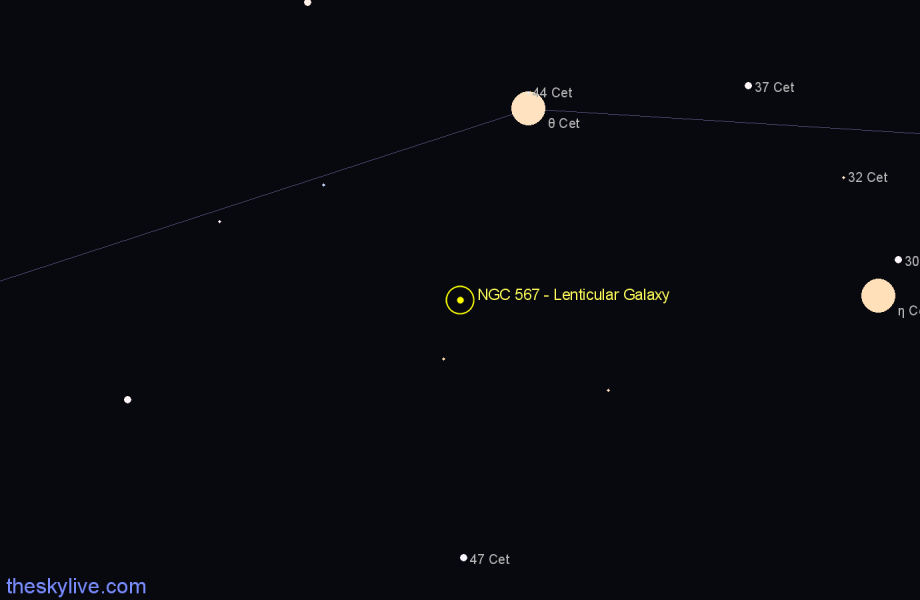 Finder chart NGC 567 - Lenticular Galaxy in Cetus star