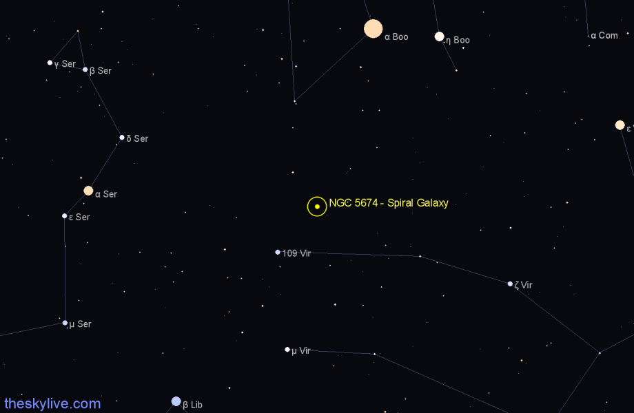 Finder chart NGC 5674 - Spiral Galaxy in Virgo star