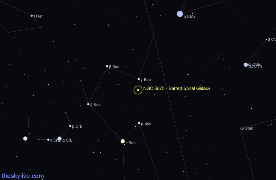 Finder chart NGC 5675 - Barred Spiral Galaxy in Boötes star