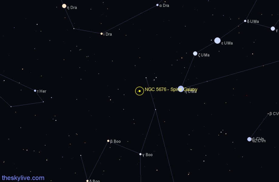 Finder chart NGC 5676 - Spiral Galaxy in Boötes star