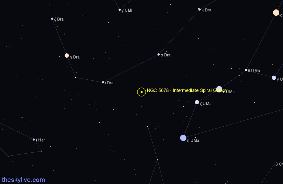 Finder chart NGC 5678 - Intermediate Spiral Galaxy in Draco star