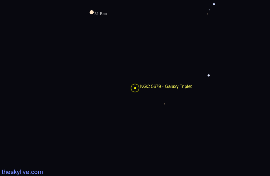 Finder chart NGC 5679 - Galaxy Triplet in Virgo star