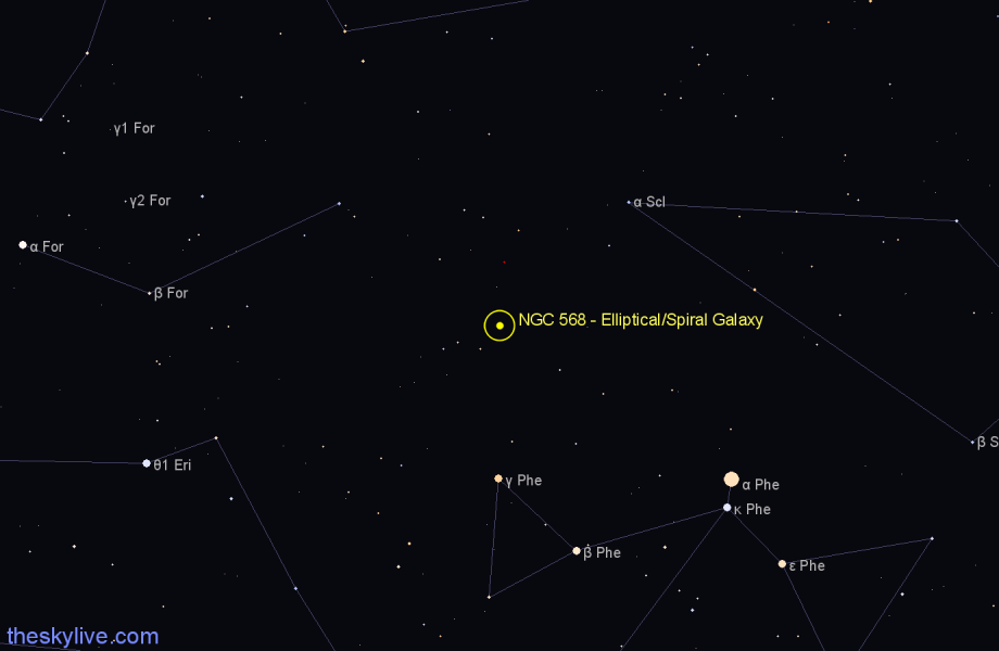 Finder chart NGC 568 - Elliptical/Spiral Galaxy in Sculptor star
