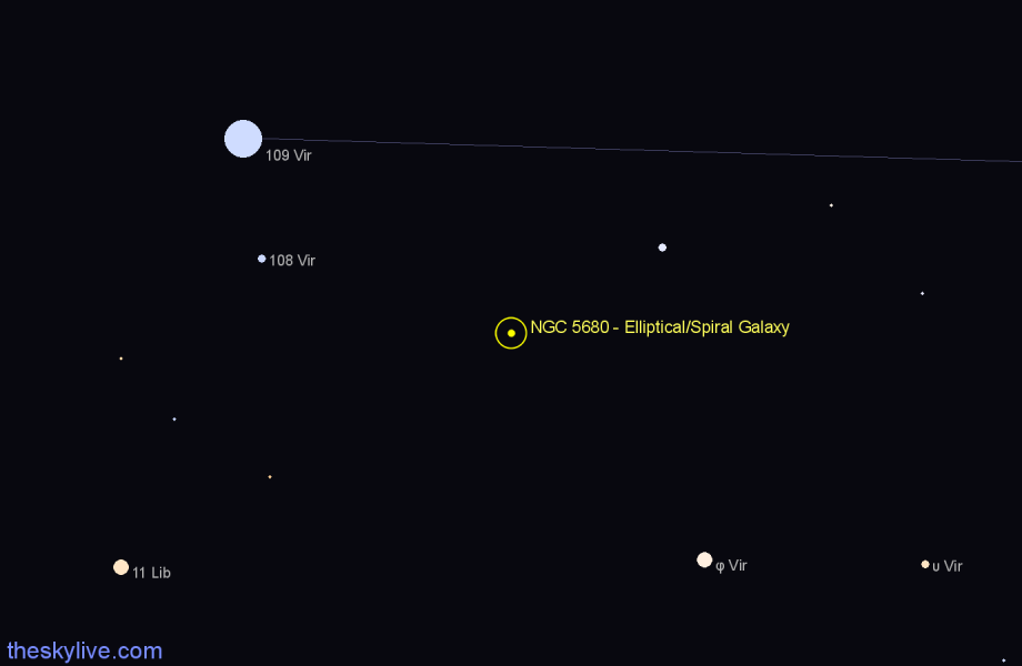 Finder chart NGC 5680 - Elliptical/Spiral Galaxy in Virgo star