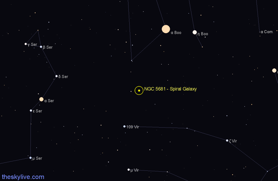 Finder chart NGC 5681 - Spiral Galaxy in Boötes star