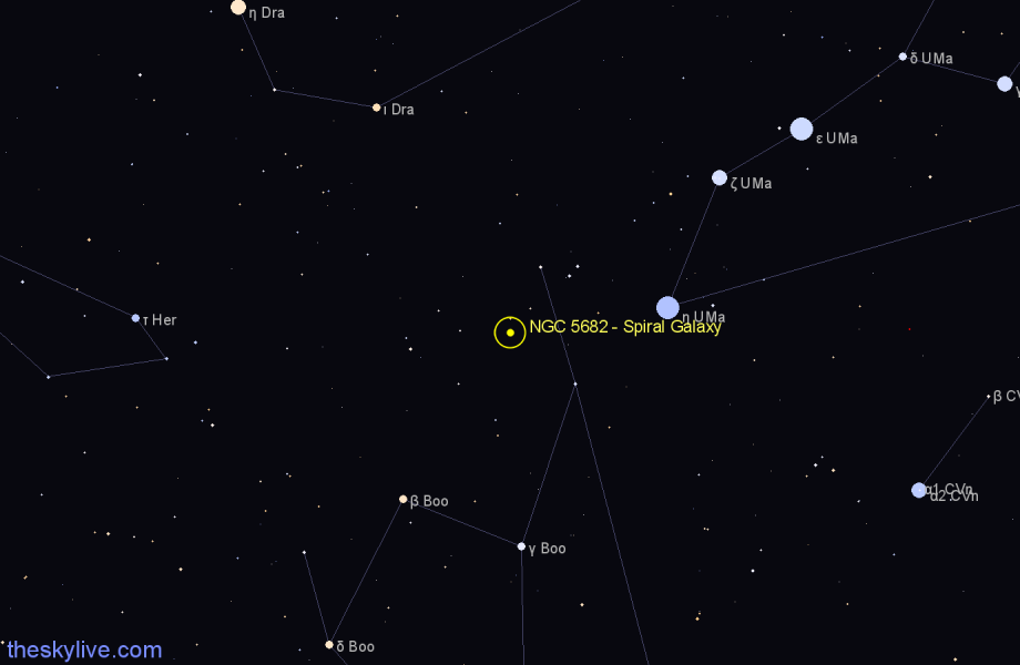 Finder chart NGC 5682 - Spiral Galaxy in Boötes star