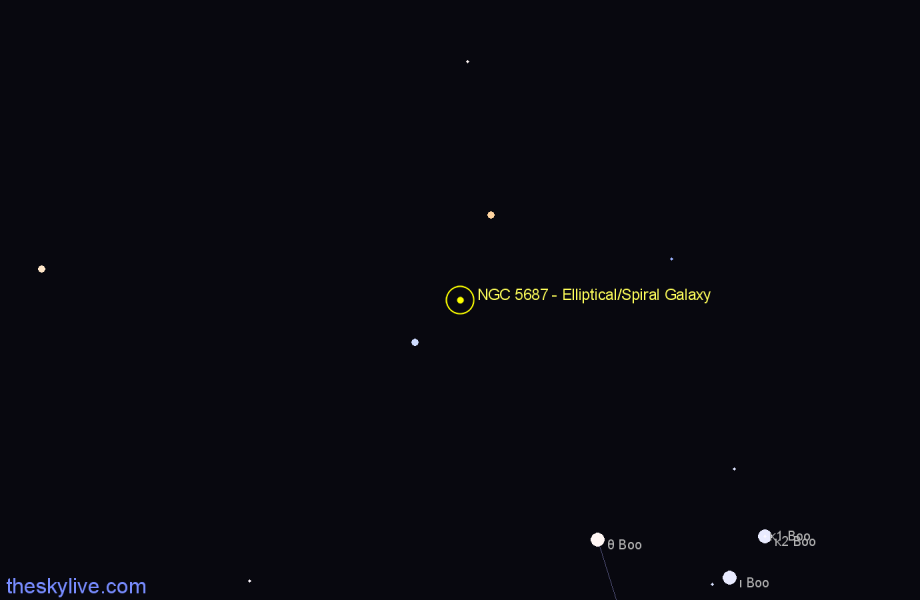 Finder chart NGC 5687 - Elliptical/Spiral Galaxy in Boötes star