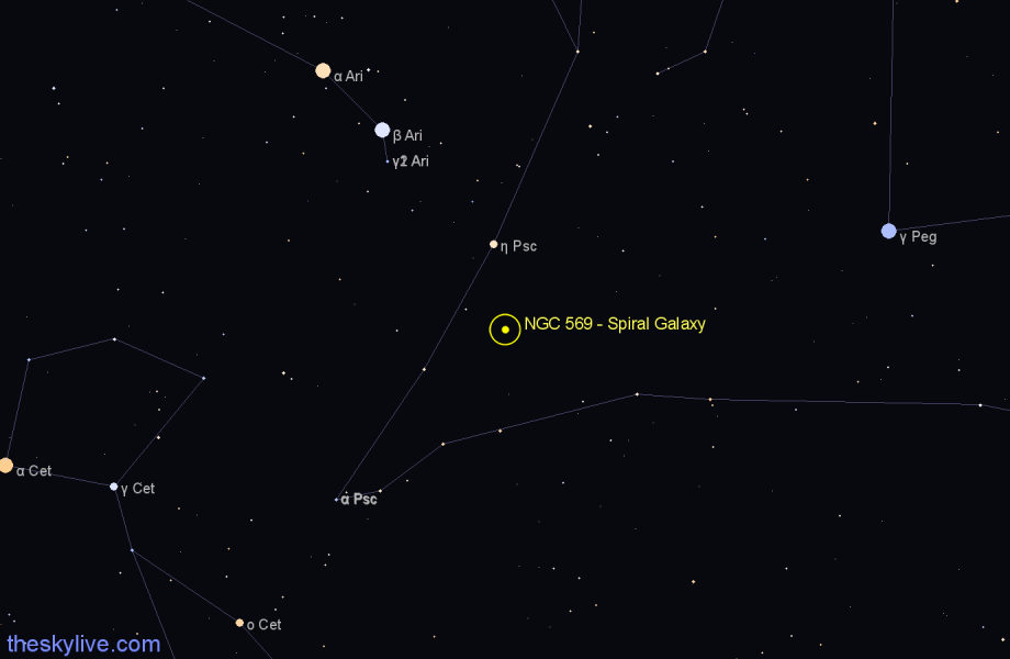 Finder chart NGC 569 - Spiral Galaxy in Pisces star