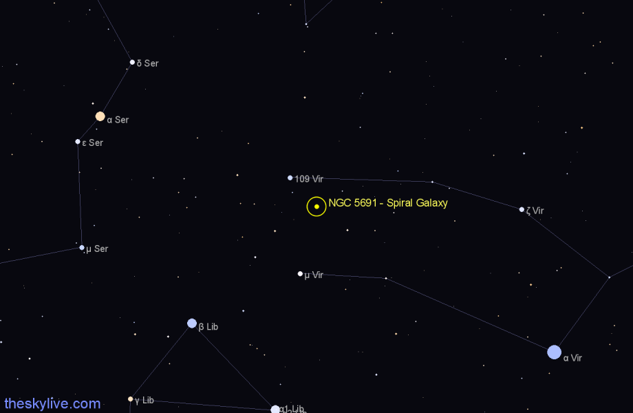 Finder chart NGC 5691 - Spiral Galaxy in Virgo star