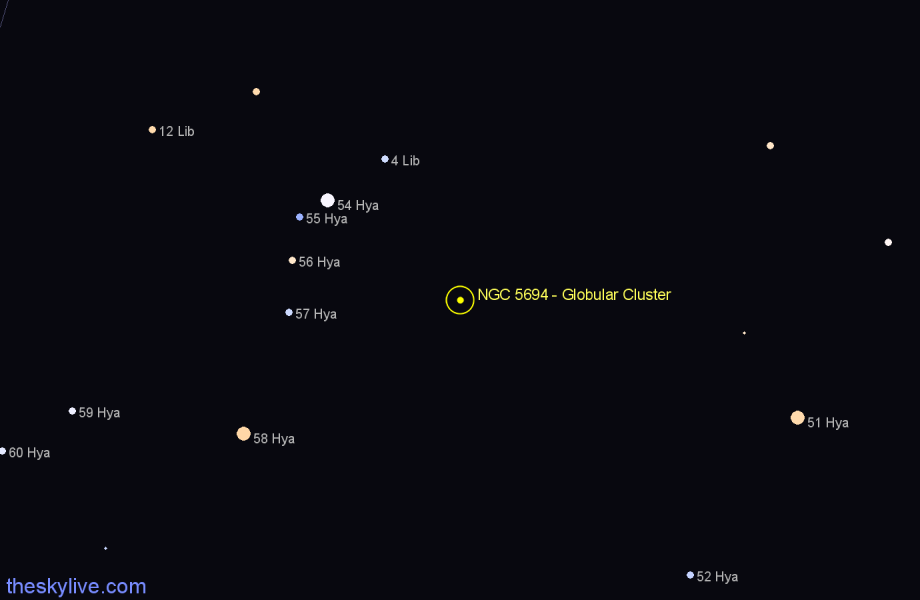 Finder chart NGC 5694 - Globular Cluster in Hydra star