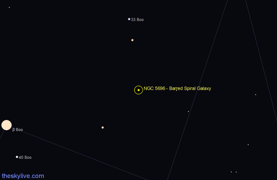 Finder chart NGC 5696 - Barred Spiral Galaxy in Boötes star