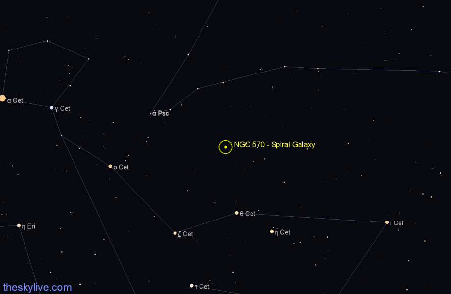 Finder chart NGC 570 - Spiral Galaxy in Cetus star