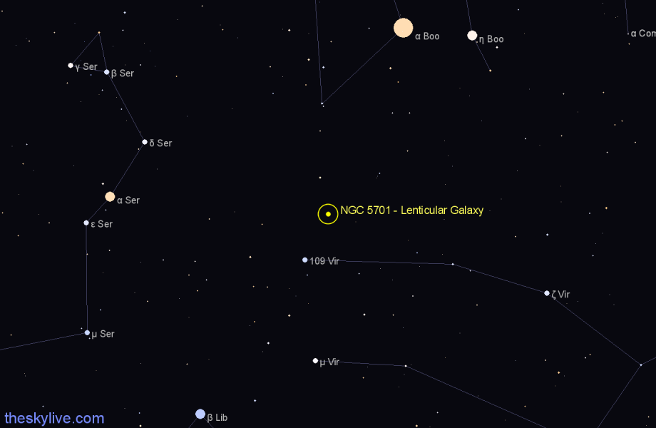 Finder chart NGC 5701 - Lenticular Galaxy in Virgo star