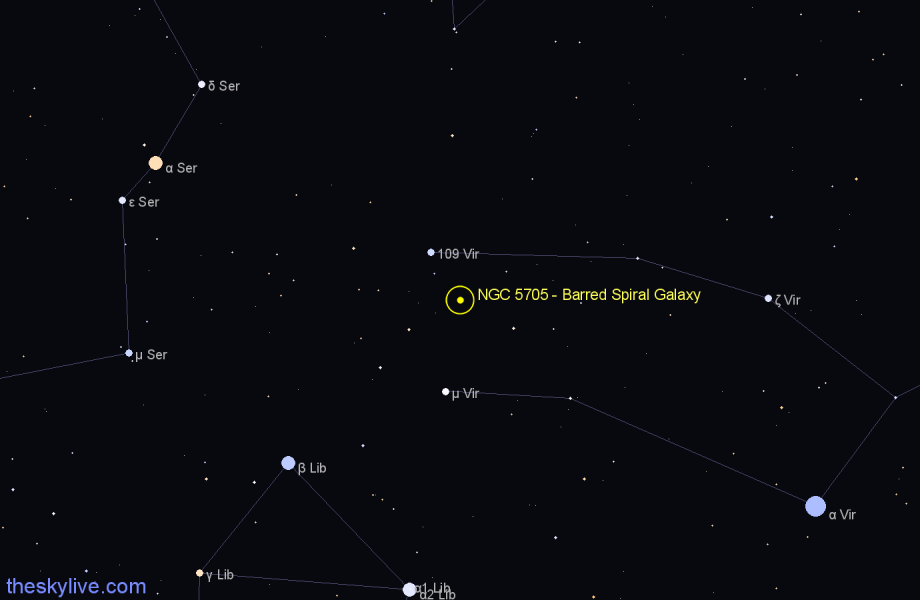 Finder chart NGC 5705 - Barred Spiral Galaxy in Virgo star