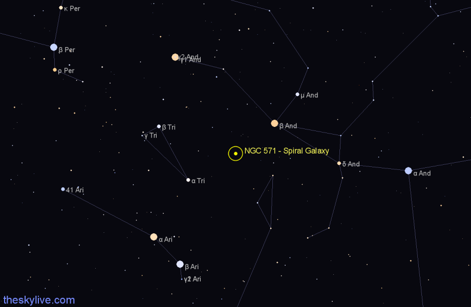 Finder chart NGC 571 - Spiral Galaxy in Pisces star