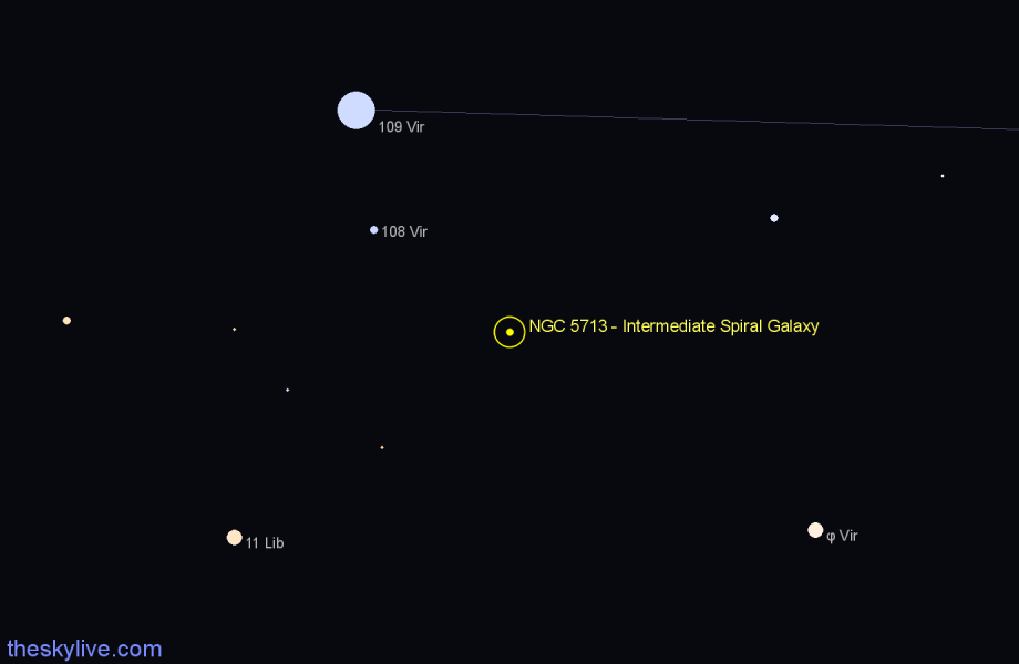 Finder chart NGC 5713 - Intermediate Spiral Galaxy in Virgo star