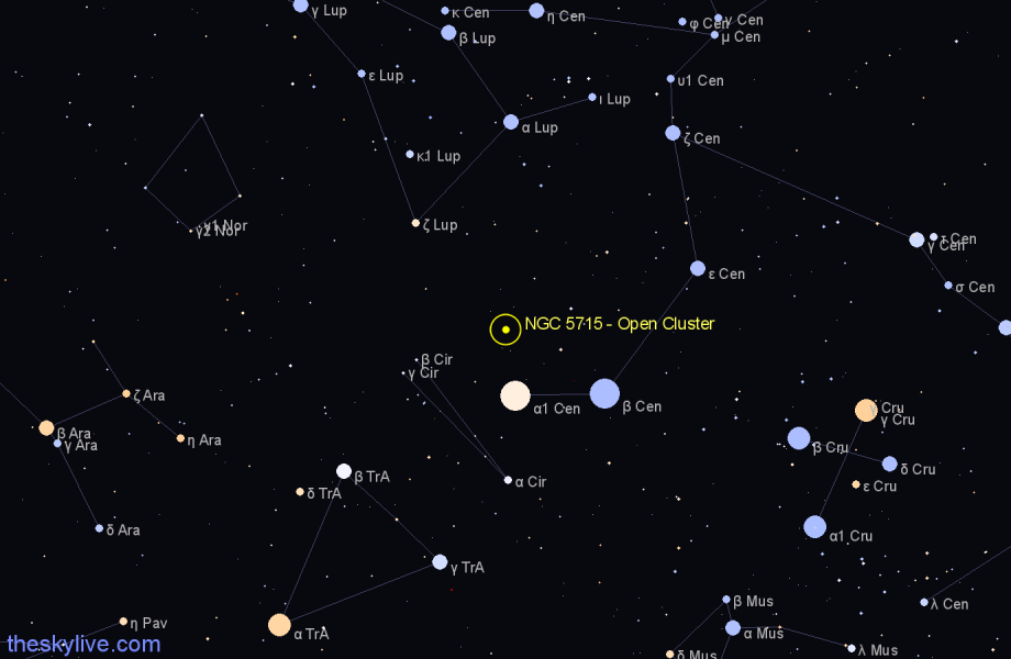 Finder chart NGC 5715 - Open Cluster in Circinus star