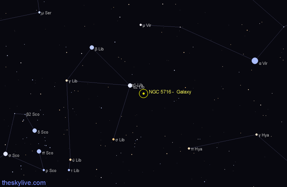 Finder chart NGC 5716 - Galaxy in Libra star